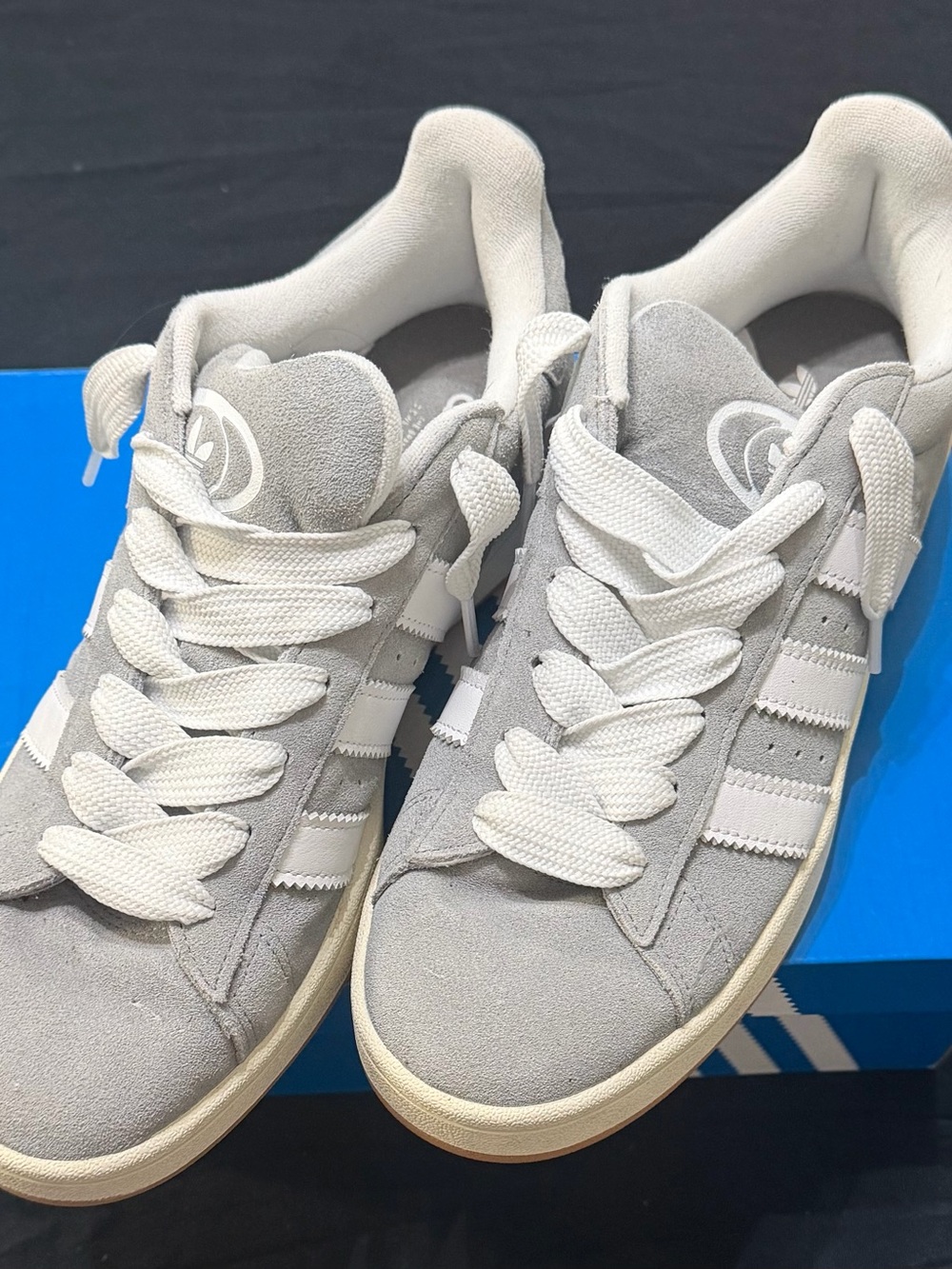 adidas Light Gray and White Suede Low-Top Sneakers